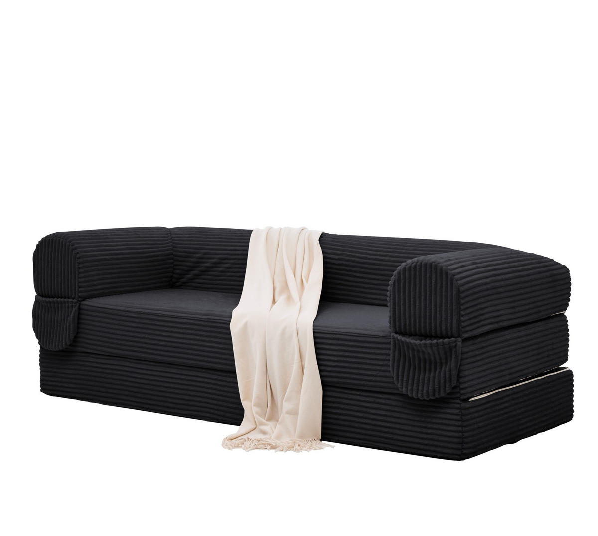 SOFA-BETT 2-Sitzer aus Rippcord Schwarz - Schwarz, Kunststoff (78/65/190cm) - Meubliv
