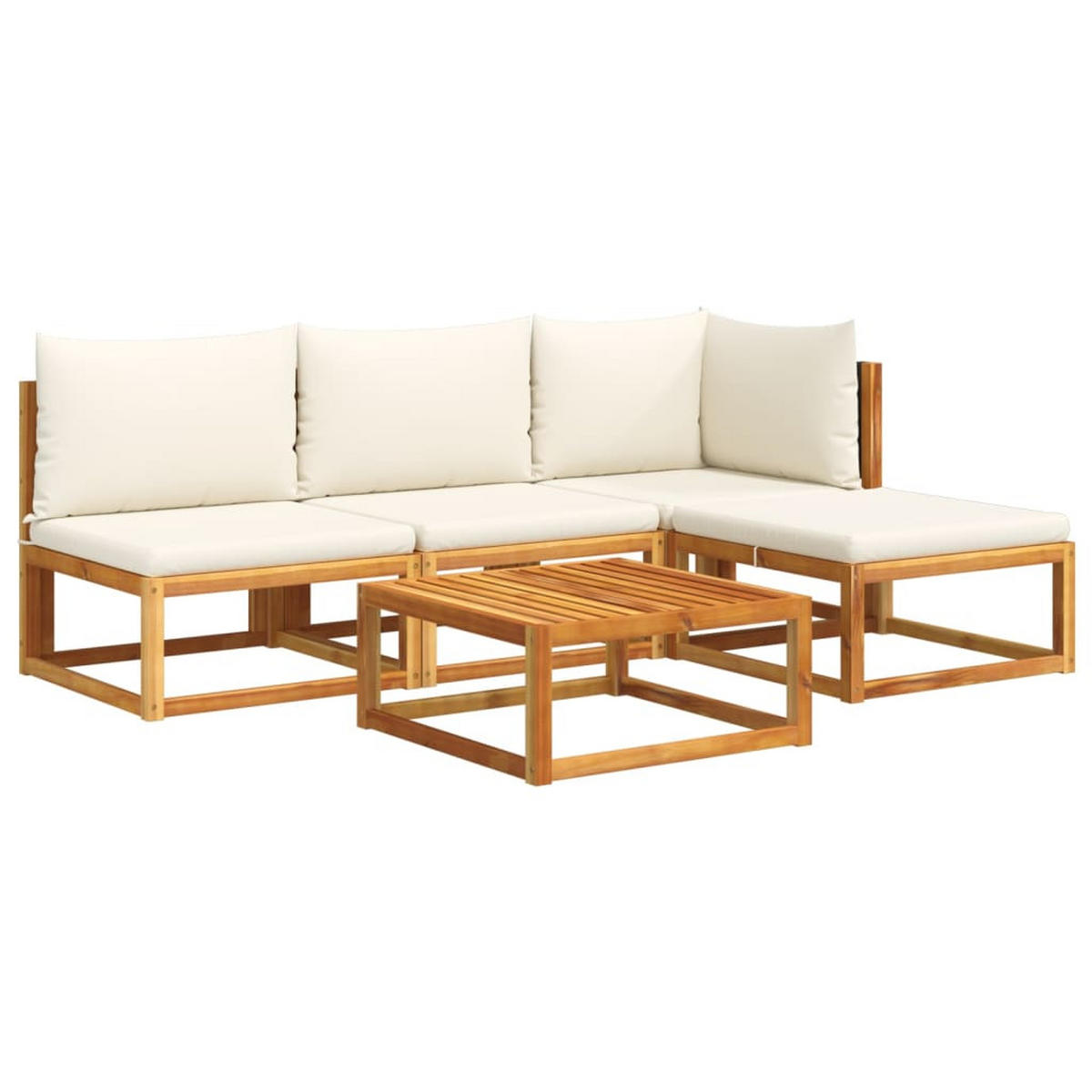 GARTENSOFA-SET 5-TLG. Mit Kissen Holz Akazie & Rattan - Braun, Holz - vidaXL
