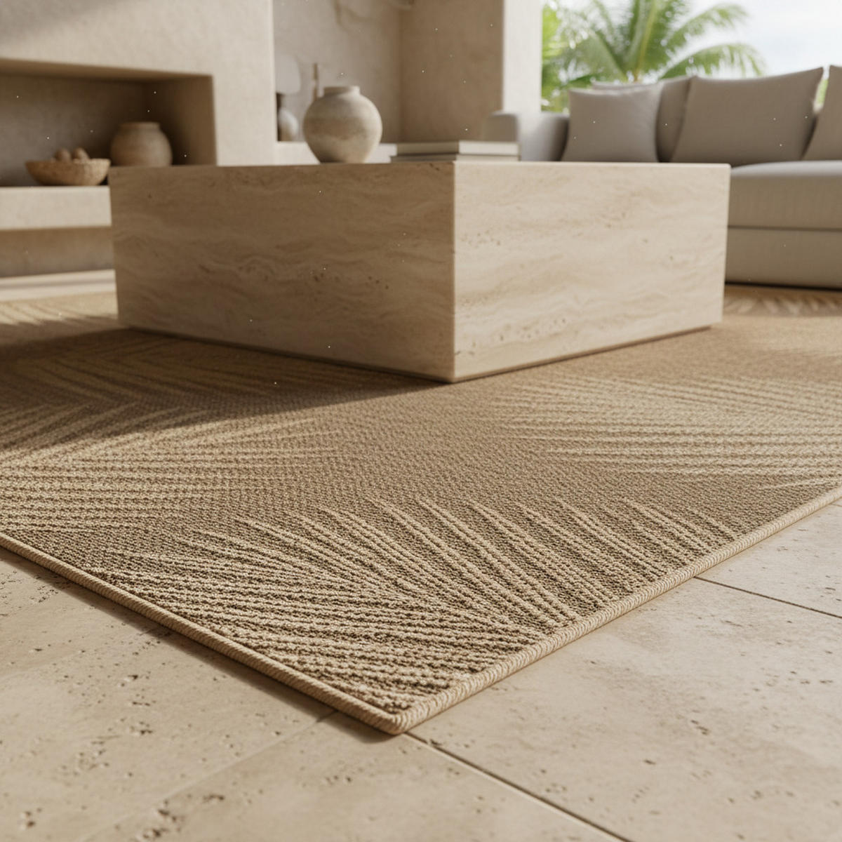 TEPPICH In-/Outdoor Jute-Optik Flachgewebe Blattmuster Polypropylen Braun Rechteckig 120x170 - Braun, Textil (120/170cm) - KADIMA DESIGN