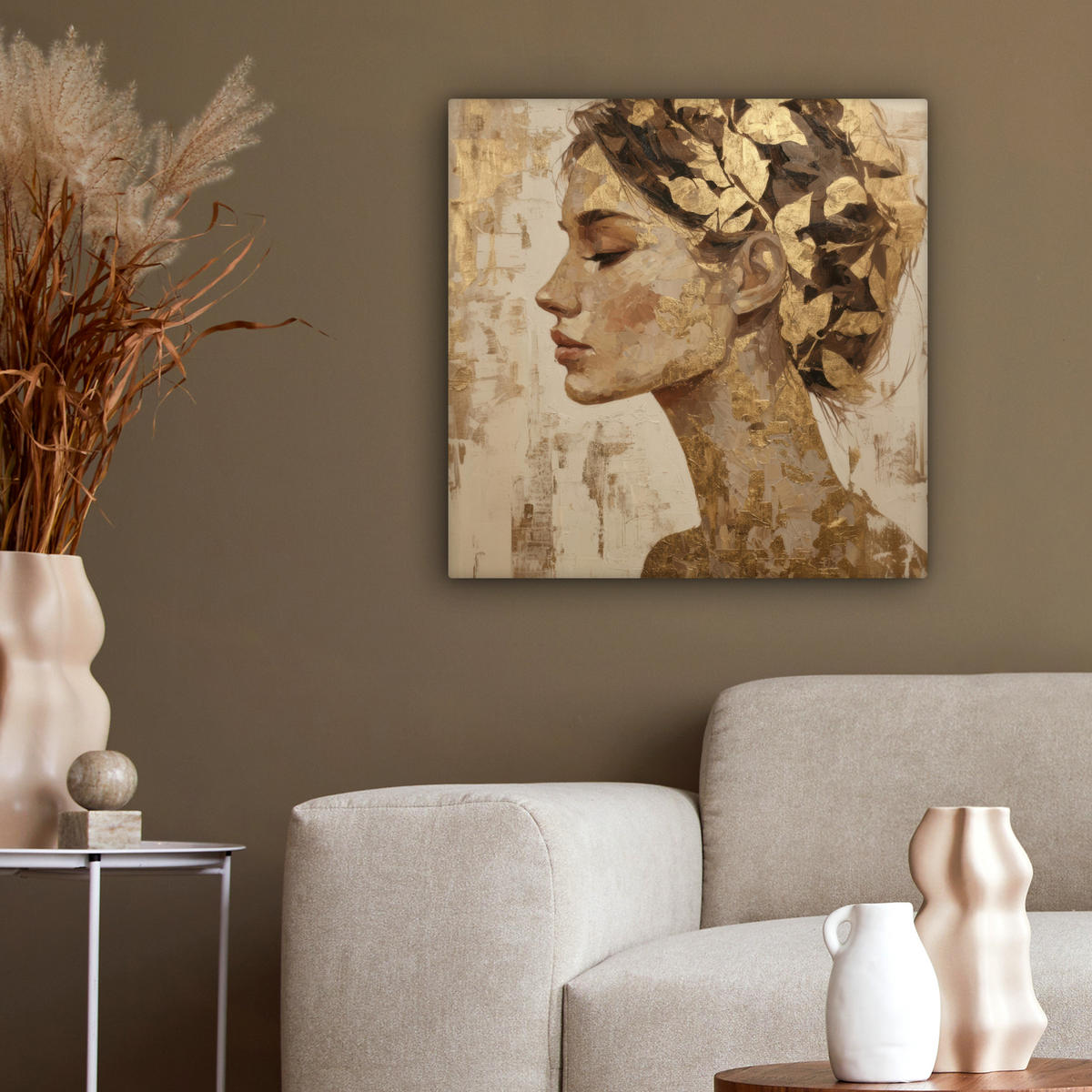 LEINWANDBILD Frau - Gold - Abstrakt - Textur Wandbild Wohnzimmer 50x50 cm - Goldfarben, Textil (50/50cm) - MuchoWow