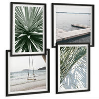 BILDER SET 4er Set - 50x50 cm & 40x60 cm Schwarzer Rahmen - Hängebrücke aus Palmenblättern - Schwarz, Kunststoff (50/50cm) - TULUP