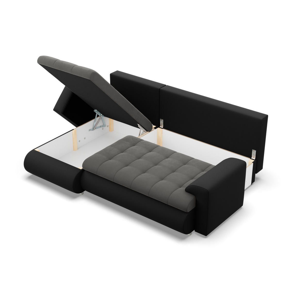ECKSOFA LINKS MIT SCHLAFFUNKTION FORESTA, Dunkelgrau + Schwarz - Dunkelgrau/Schwarz, Textil (230/159cm) - Mebligo