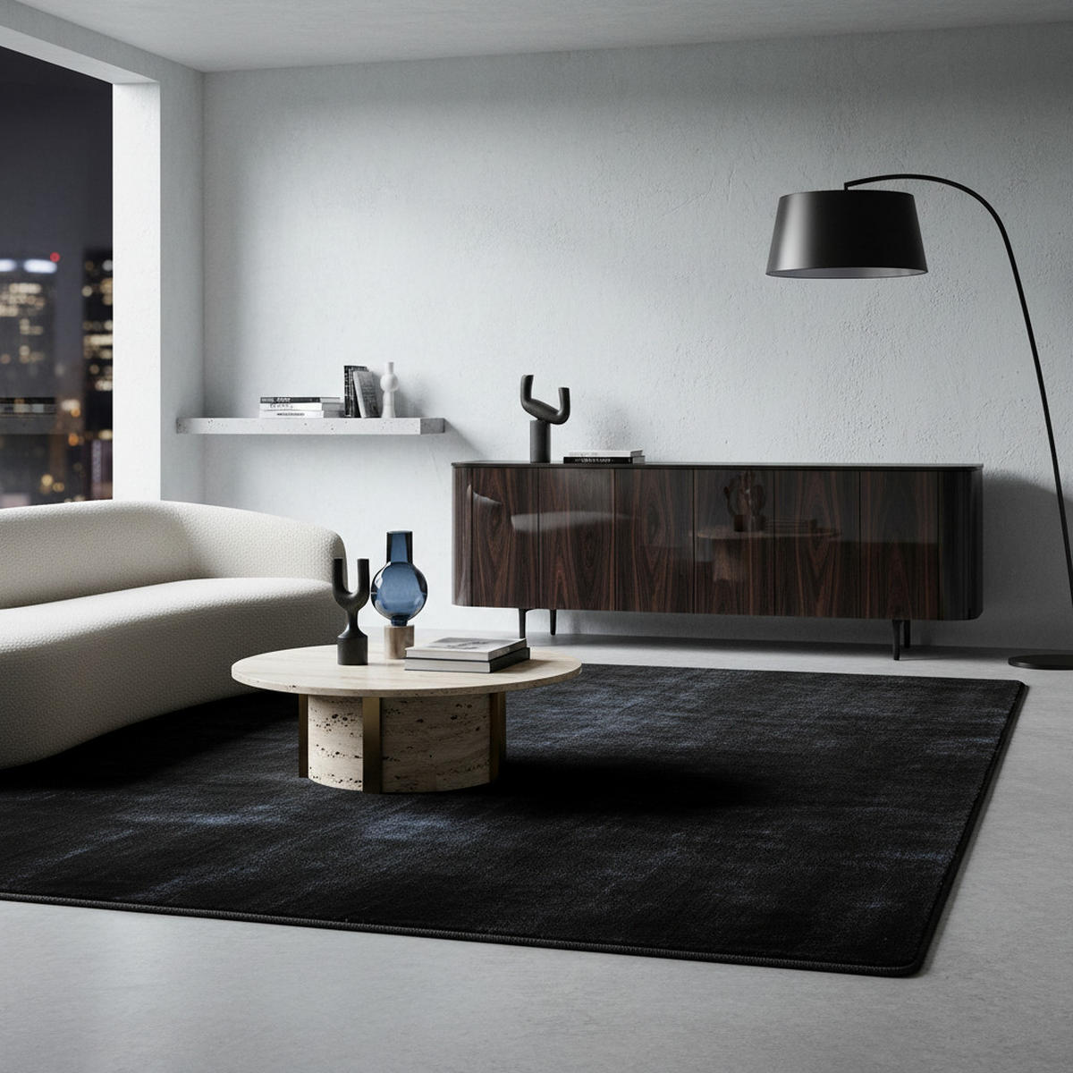 KURZFLORTEPPICH Waschbar ISAR, einfarbig, aus Polyester, Schwarz, 140 x 200 cm - Schwarz, Textil (140/200cm) - KADIMA DESIGN