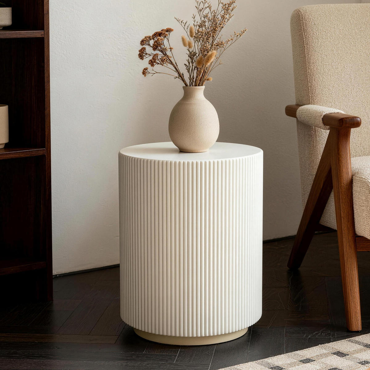BEISTELLTISCH AUCKLAND rund aus Beton 35 x 35 x 46 cm - Creme, Naturmaterialien (35/35/46cm) - Elementi