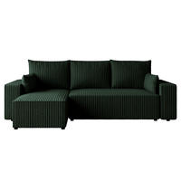 ECKSOFA Tobi mit Bettkasten und Schlaffunktion, L-Form, Cordstoff, Universal - Dunkelgrün, Holzwerkstoff (246/145cm) - 4ALL HOME