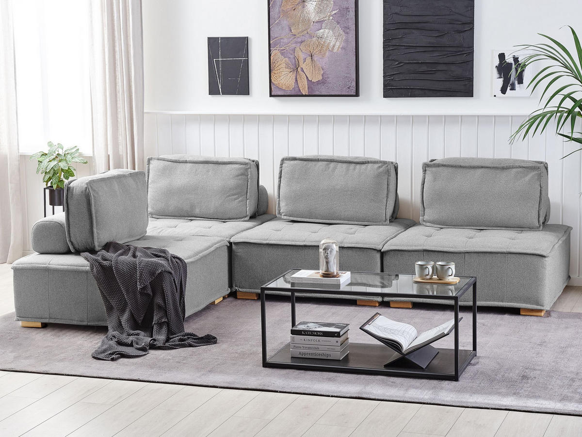 ECKSOFA Modul 4-Sitzer rechtsseitig Grau Stoff Tibro - Dunkelgrau/Braun, Textil (300/200cm) - Beliani