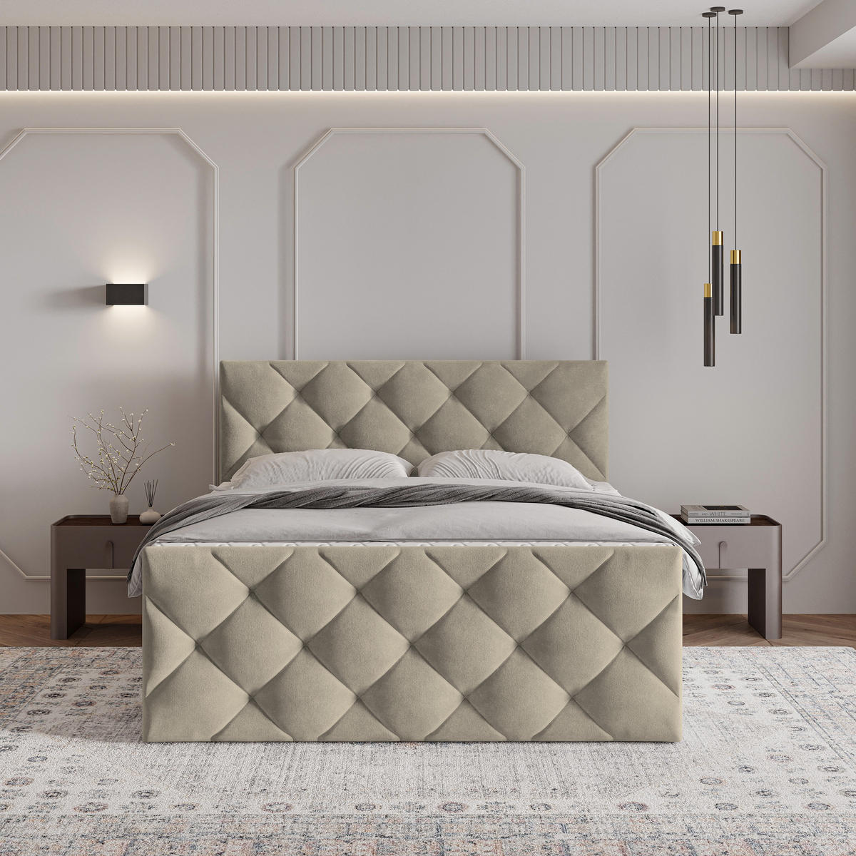 BOXBETT ROVARI 140x200 cm mit Matratze und Topper - Beige - Beige, Holz (140/200cm) - MASSENO