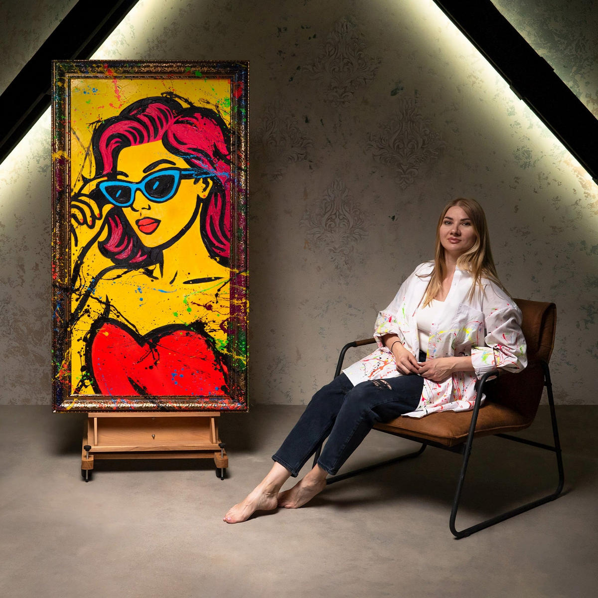 GEMÄLDE Miss WOW Schattenfugenrahmen Gold 160x80 cm - Goldfarben, Holz (160/80cm) - YS-art gallery