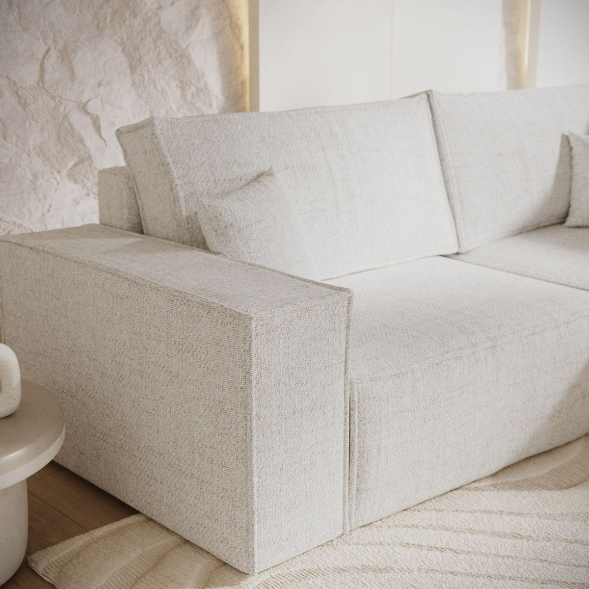 ECKSOFA AVION mit Schlaffunktion Creme im Neve Stoff - Creme/Schwarz, Holz/Holzwerkstoff (253/148cm) - AltaBeds