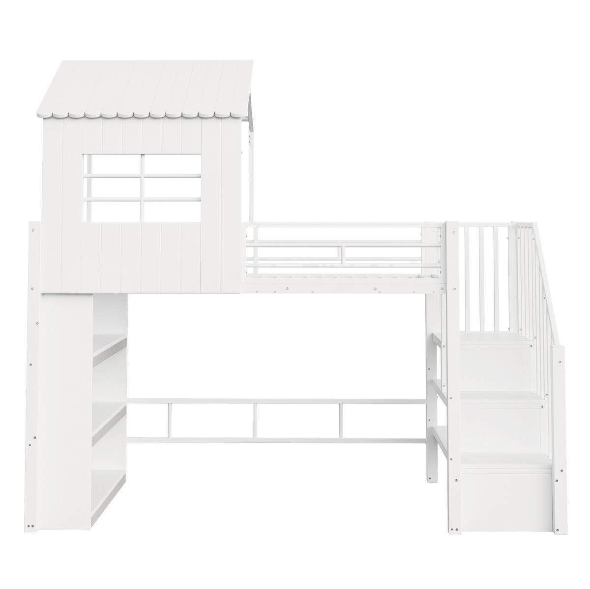HOCHBETT 90/200 cm weiß aus Metall und MDF mit Regaltreppe - Weiß, Metall (90/200cm) - OKWISH