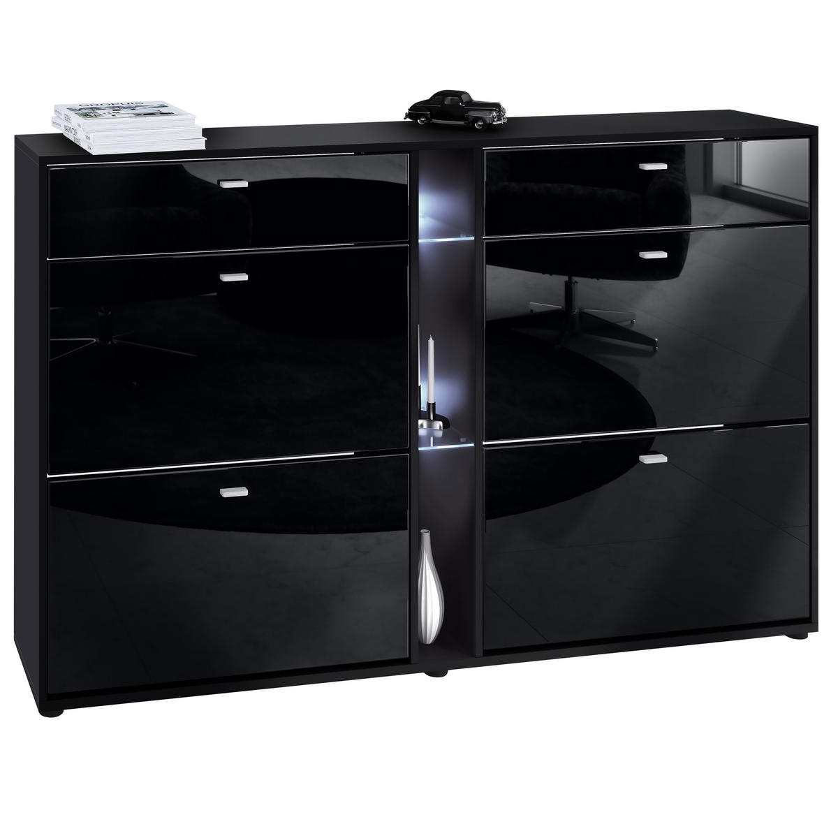 SCHUHSCHRANK Today Fronten in Schwarz Hochglanz - Schwarz Hochglanz, Holzwerkstoff (155.5/95/28cm) - Vladon