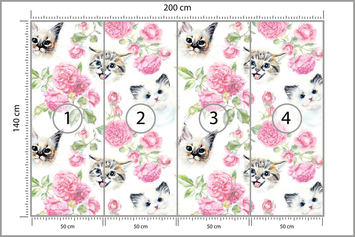 FOTOTAPETE für Badezimmer Kätzchen Rosen Blumen 200x140 - Beige/Rosa, Papier (200/140cm) - Muralo