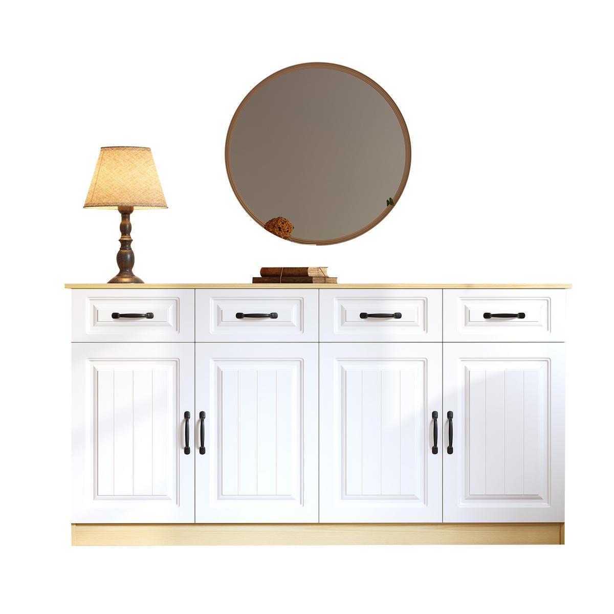 SIDEBOARD Weiß Naturfarben 160/35/80 cm - Weiß, Holzwerkstoff (160/80/35cm) - PANGIVO