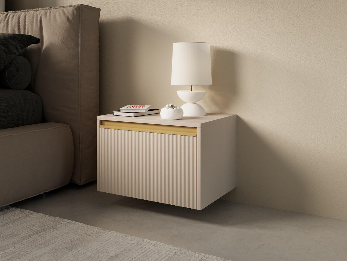 NACHTSCHRANK 54 cm Baron mit Schublade - gold accessories, Beige - Beige, Holz (54/42/39cm) - Emporius
