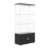 VITRINE - Glasvitrine mit Cabinet-Unterbau - 4 Türen und 3 Ebenen - LED-Lichtband-Beleuchtung - Schwarz - Schwarz, Glas (78.51/164/35cm) - DELFA