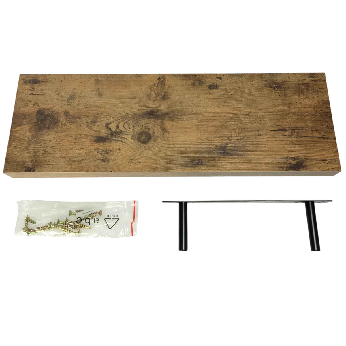 WANDREGAL Holzoptik Dunkelbraun 2er Set 60x20x4 cm - Dunkelbraun, Holzwerkstoff/Metall (60/3.8/20cm) - Begryf