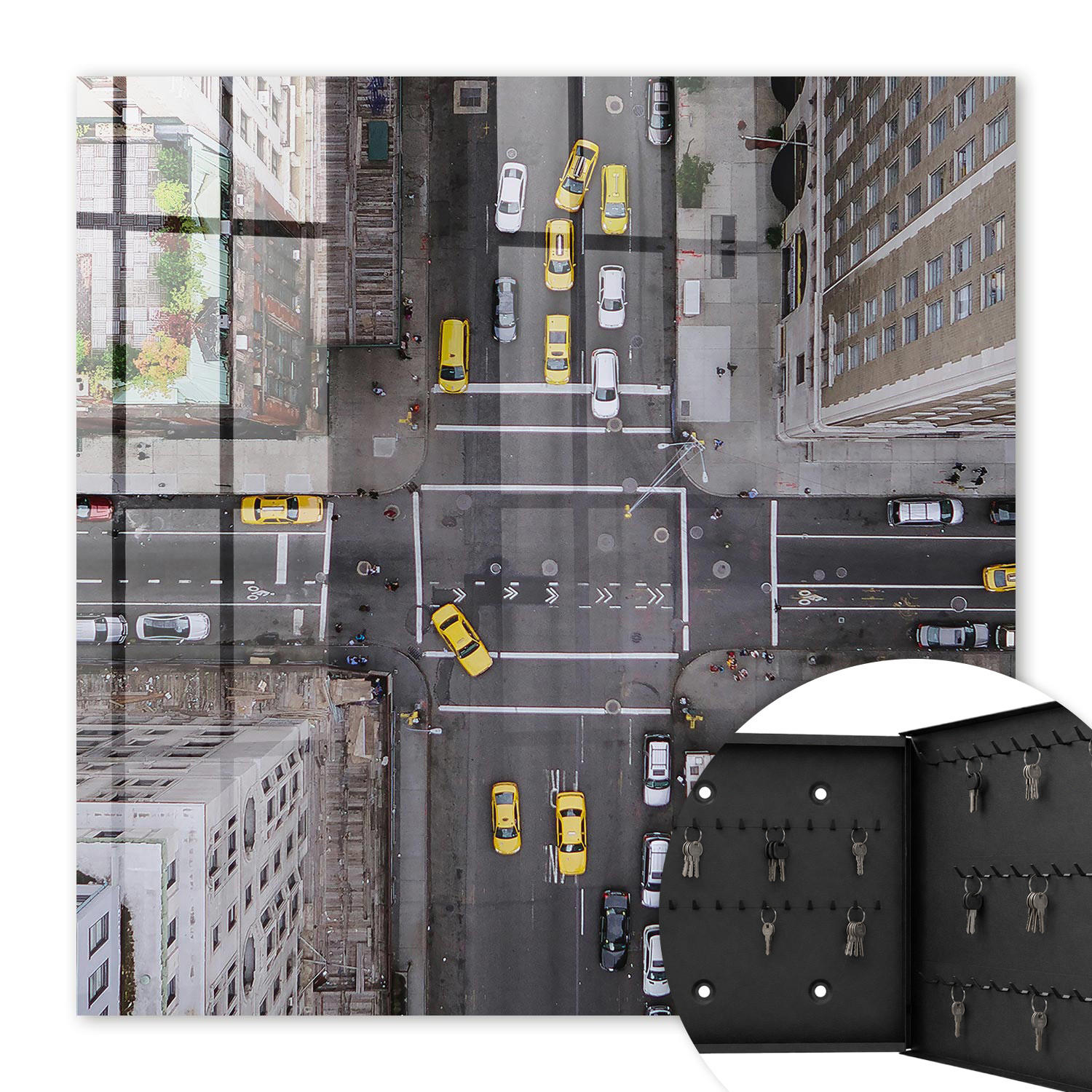 SCHLÜSSELBOX Schwarz 30x30 cm- Türöffnung nach rechts - Stadtstraßen - Grau, Metall (30/30/5cm) - TULUP