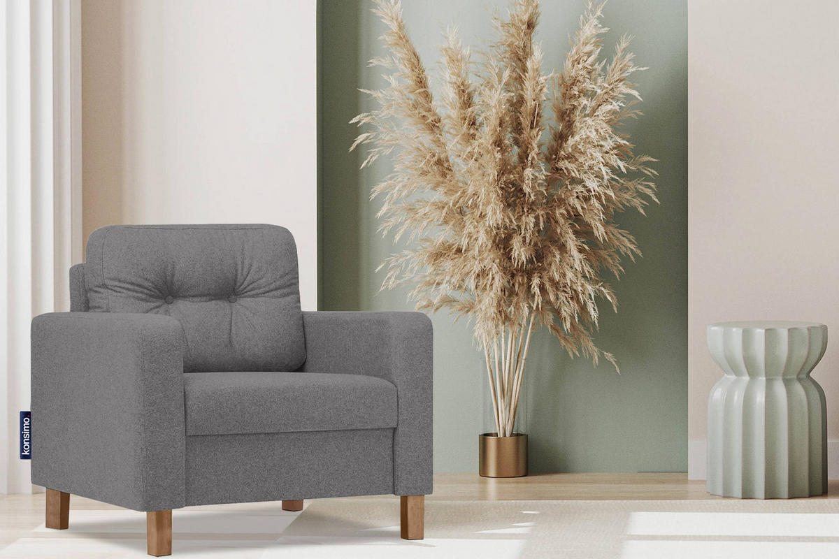 SESSEL ERISO mit Armlehnen und angenehmer Stoff zum Anfassen, Strukturstoff, dunkelgrau - Dunkelgrau/Braun, Textil (80/75/75cm) - KONSIMO®