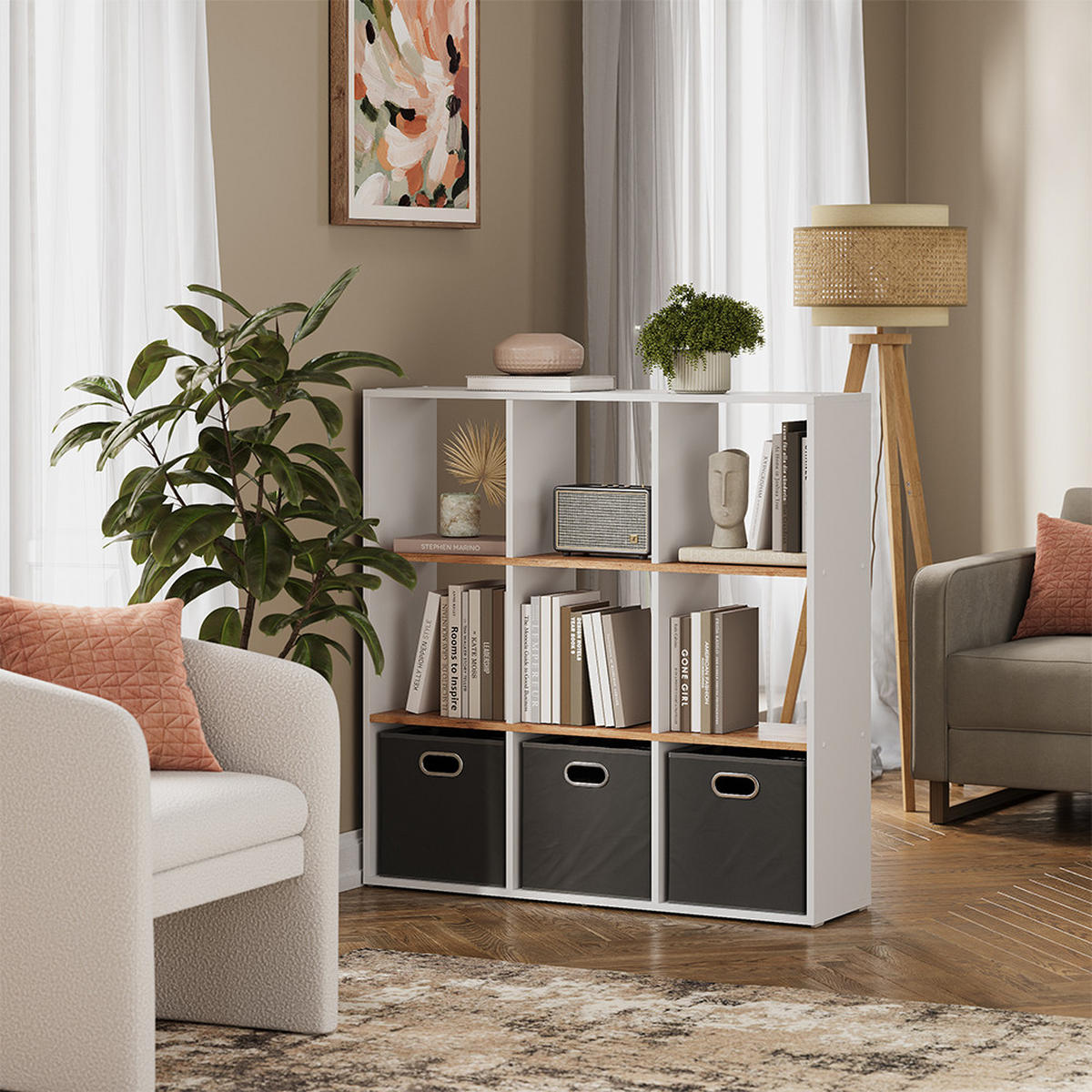 RAUMTEILER Nove Weiß/Goldkraft Eiche 107.2 x 107.8 cm - Honigeiche/Weiß, Holzwerkstoff (107.2/107.8/29cm) - Vicco