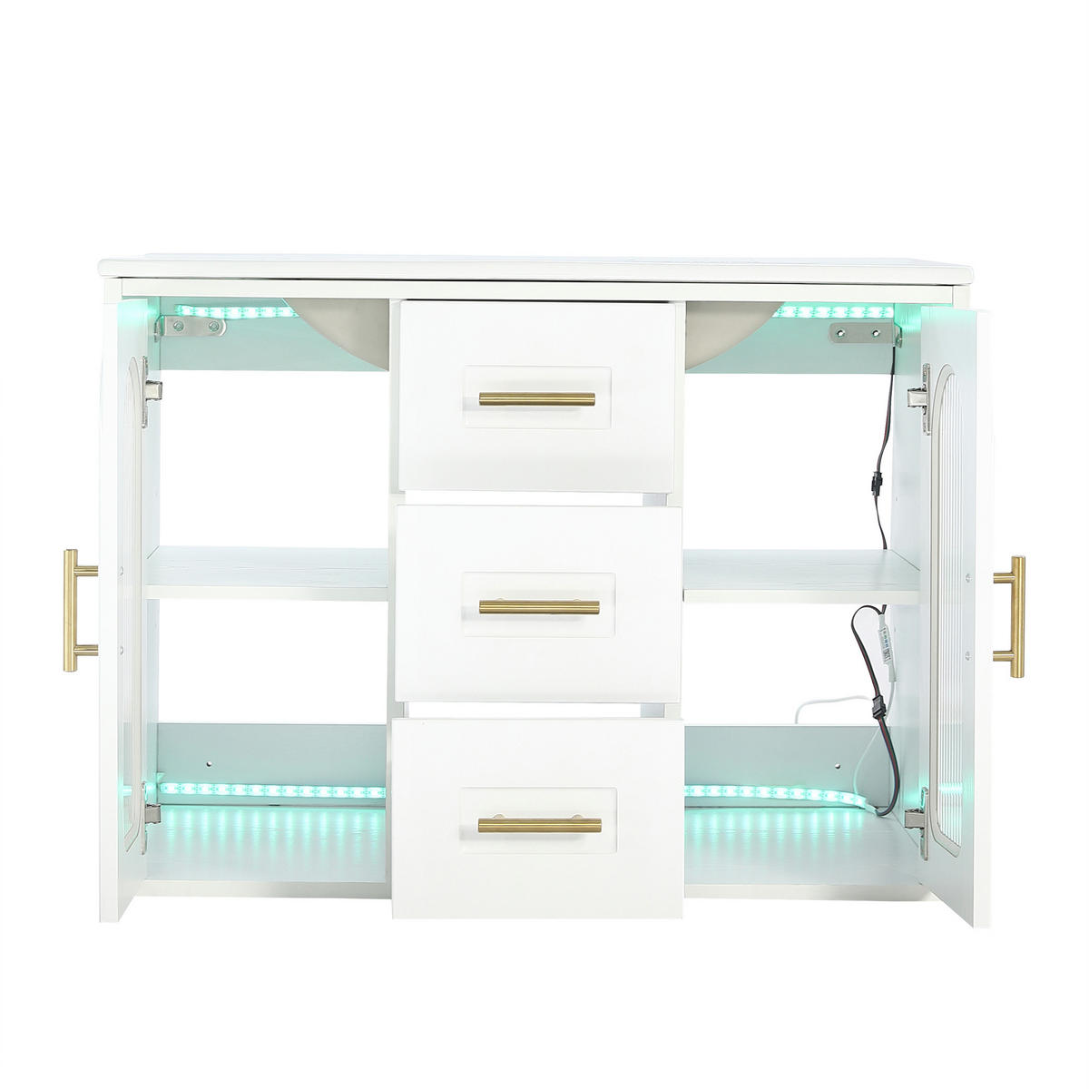 BADEZIMMERSCHRANK Wandmontiert Waschbecken LED Glasfront 76cm - Weiß, Glas (76/55/46cm) - FLIEKS
