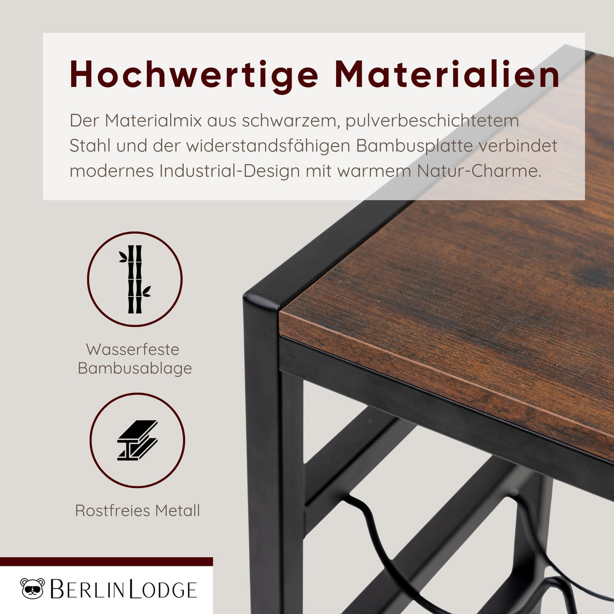 WEINREGAL Bordeaux 88x59x30cm 30 Flaschen auf 6 Ebenen + Ablage Schwarz/Vintage Braun - Schwarz, Metall (59/88/30cm) - BERLINLODGE