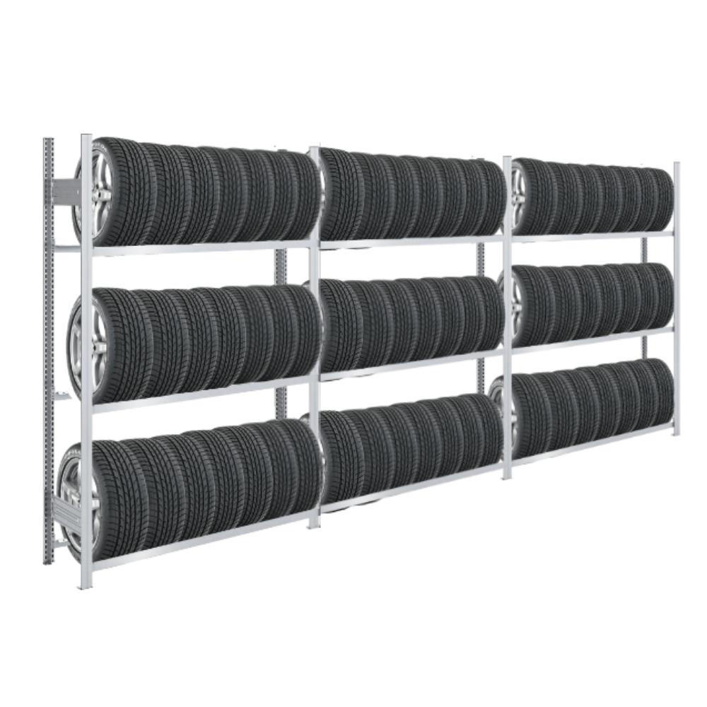 REIFENREGAL TIRE PRO 3er-Set für insgesamt 54 Reifen 3 Ebenen 150kg Fachlast pro Ebene Verzinkt - Silberfarben, Metall (450/200/43cm) - PROREGAL