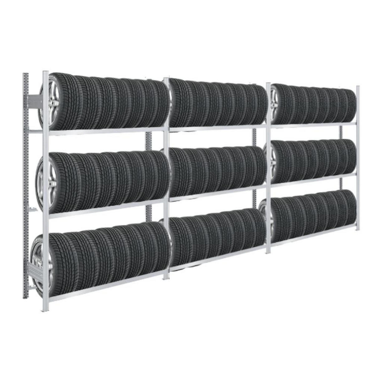 REIFENREGAL TIRE PRO 3er-Set für insgesamt 54 Reifen 3 Ebenen 150kg Fachlast pro Ebene Verzinkt - Silberfarben, Metall (450/200/43cm) - PROREGAL