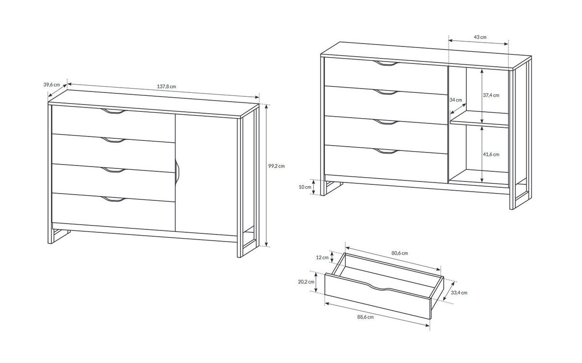 SIDEBOARD Arden Sand Grange Eiche - matera 138 cm / 39 cm / 99 cm - Braun, Holz/Holzwerkstoff (138/99/39cm) - Feldmann-Wohnen