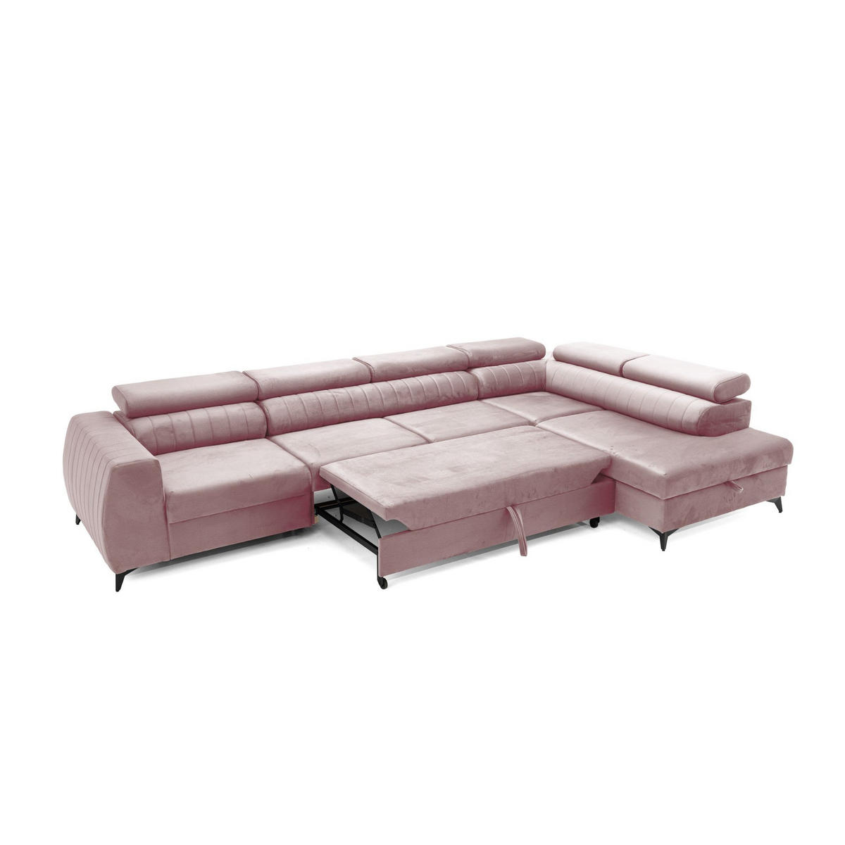 ECKSOFA PIERO MAXI Rechts mit Schlaffunktion 195x125 Velours Rosa - Pink/Schwarz, Holz/Textil (203/350cm) - Muffo