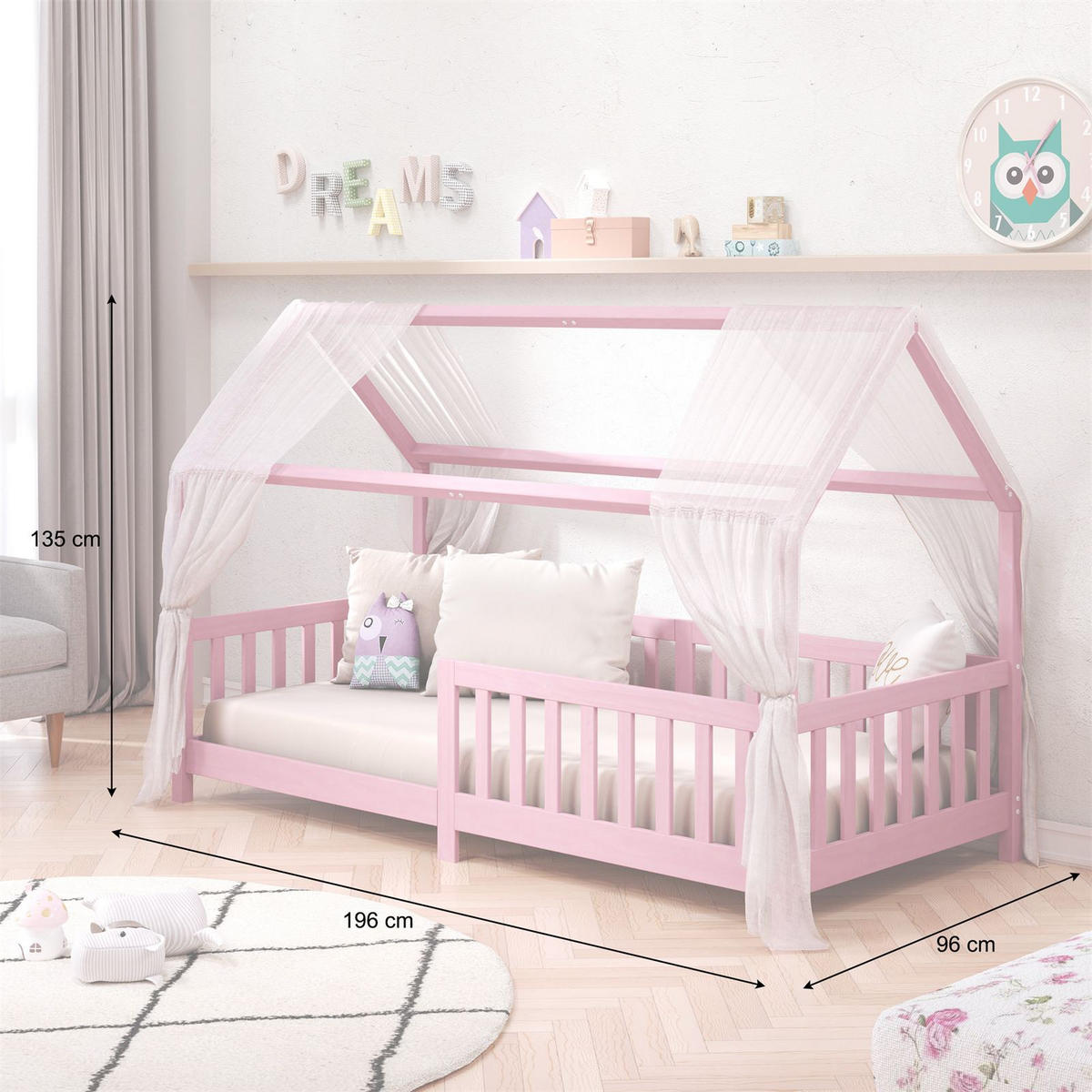 HAUSBETT NINA 90X200 CM - Rosa, Holz (96/135/206cm) - IDIMEX