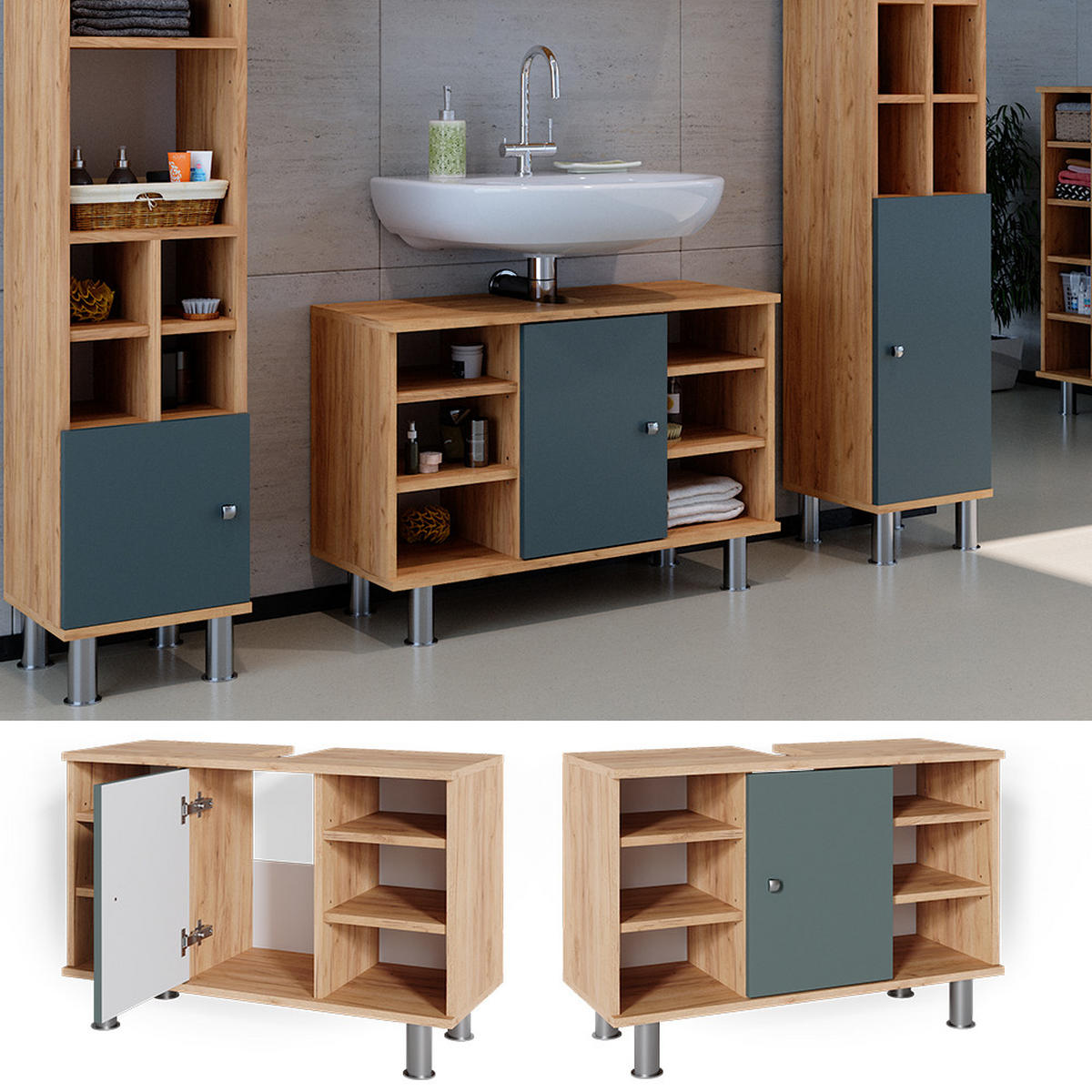 WASCHBECKENUNTERSCHRANK Fynn Grün 80 x 54 cm - Grün, Holzwerkstoff (80/54/32cm) - Vicco