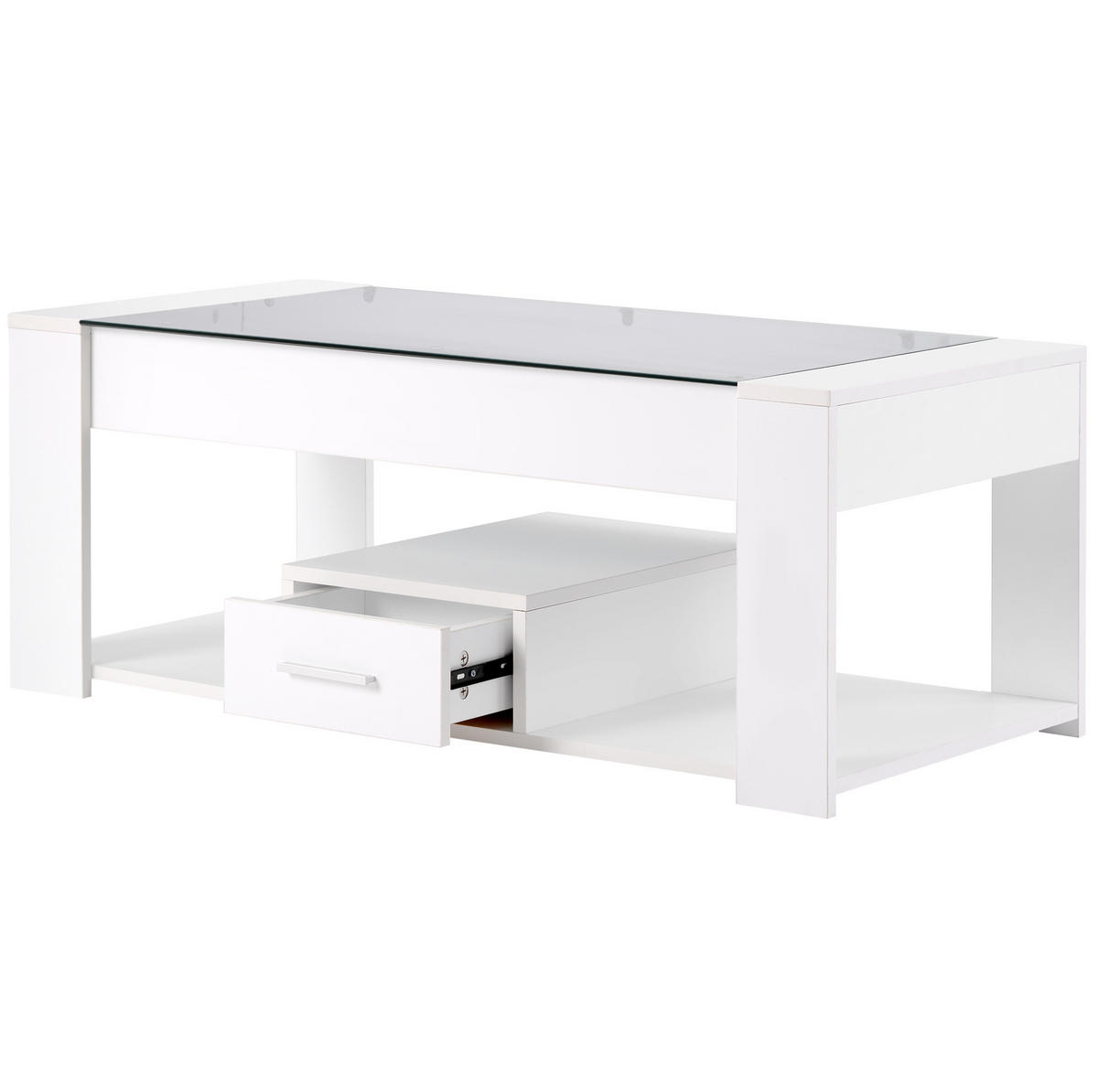 KONFERENČNÍ stolek 100/50/40 cm bílý z dřevotřísky se skleněnou deskou a úložným prostorem - bílá, kompozitní dřevo (100/50/40cm) - OKWISH