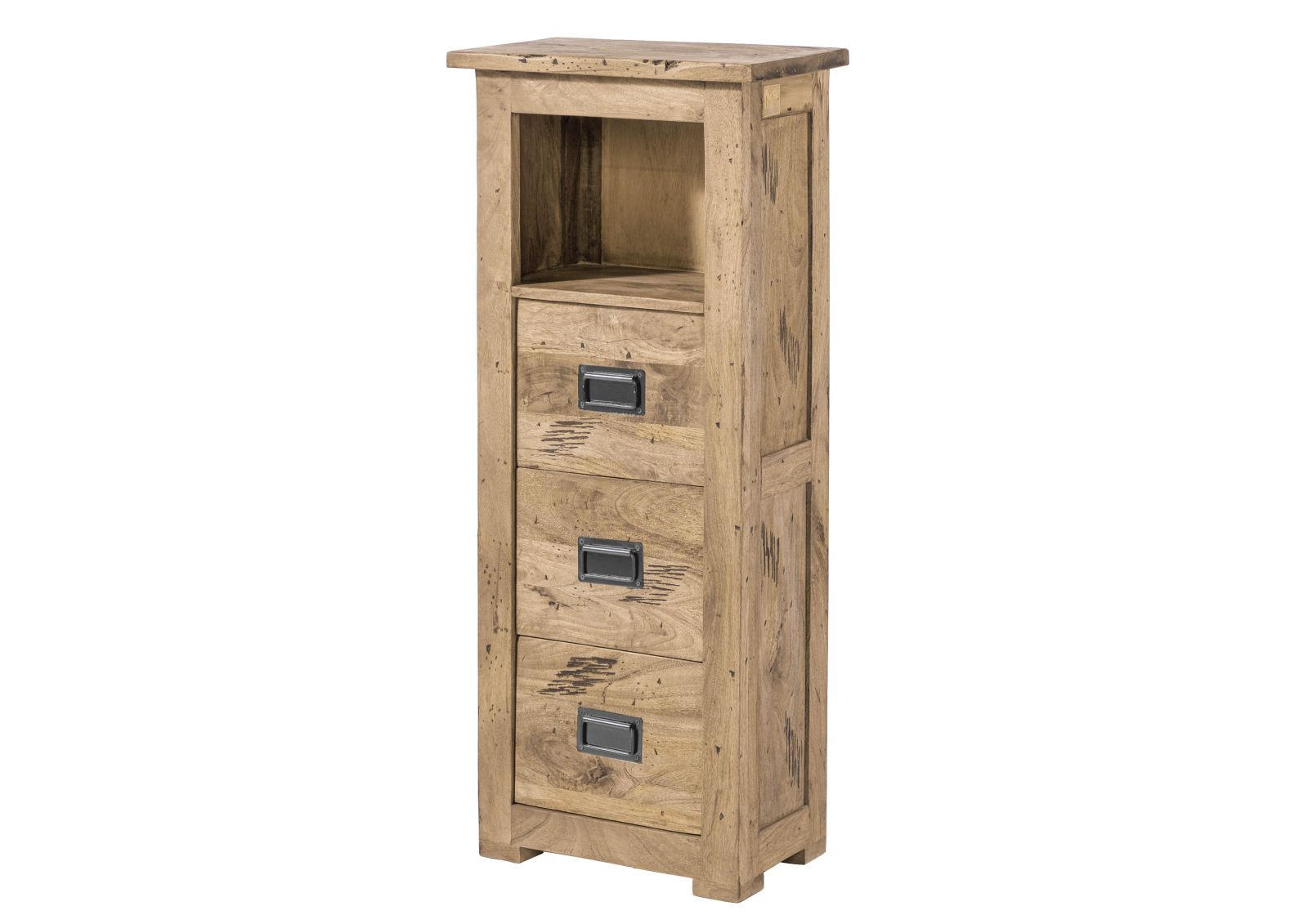 KOMMODE Mango 50x30x120 whitewash lackiert RAILWAY #381 - Beige, Holz (50/120/30cm) - Massivmoebel24