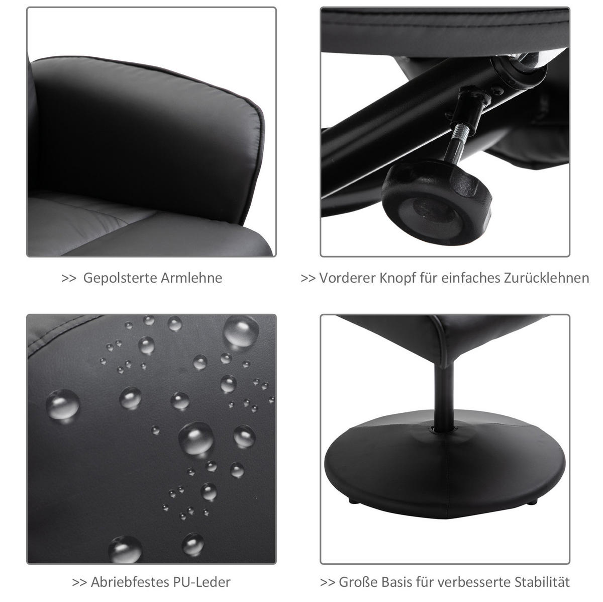 RELAXSESSELSET 76/81/105 cm in Schwarz mit Hocker, Massagefunktion und Liegefunktion - Schwarz, Kunststoff (81/105/76cm) - Flora Grace
