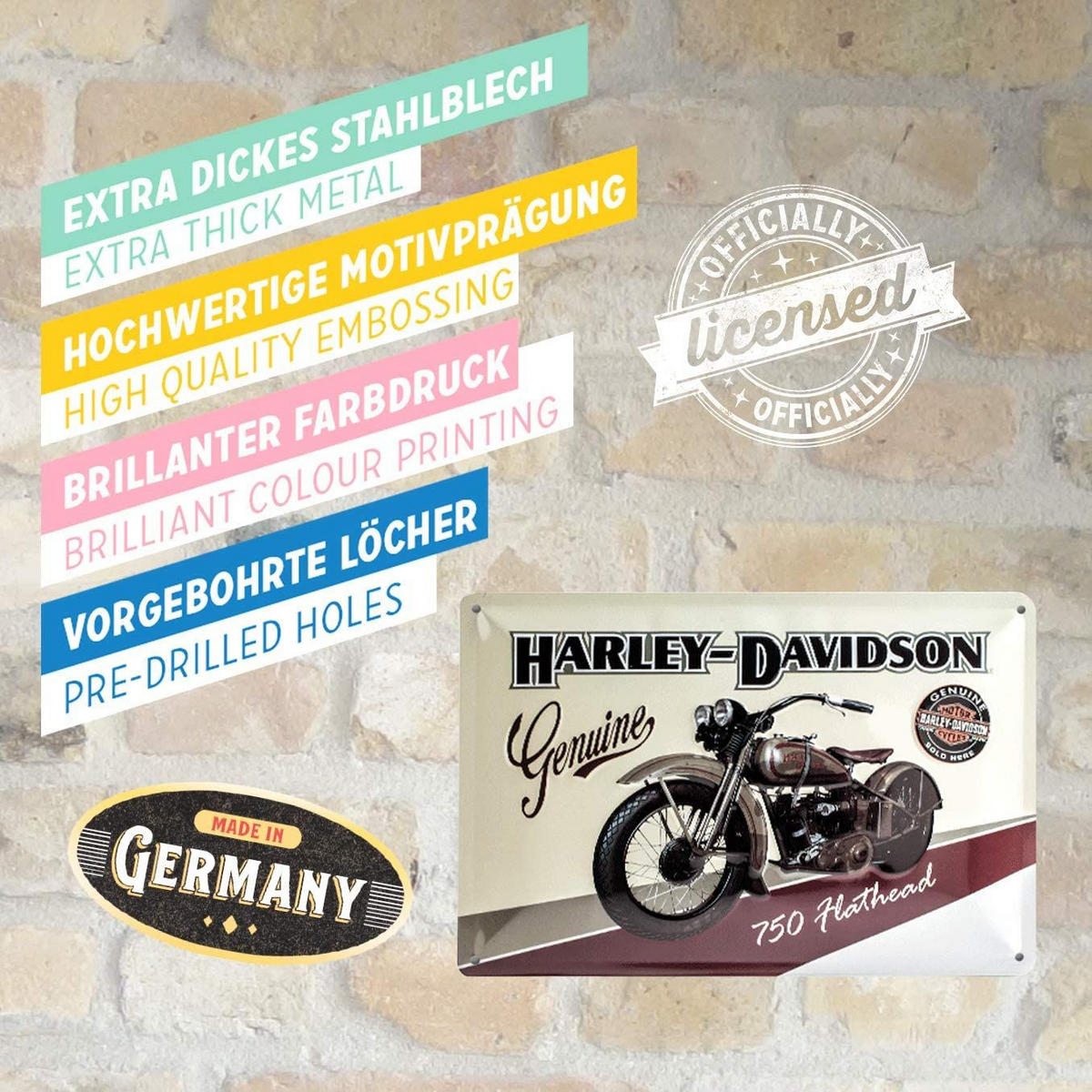 BLECHSCHILD 20/30 cm Harley-Davidson Flathead - Multicolor, Metall (30/20/0.2cm) - Nostalgic-Art