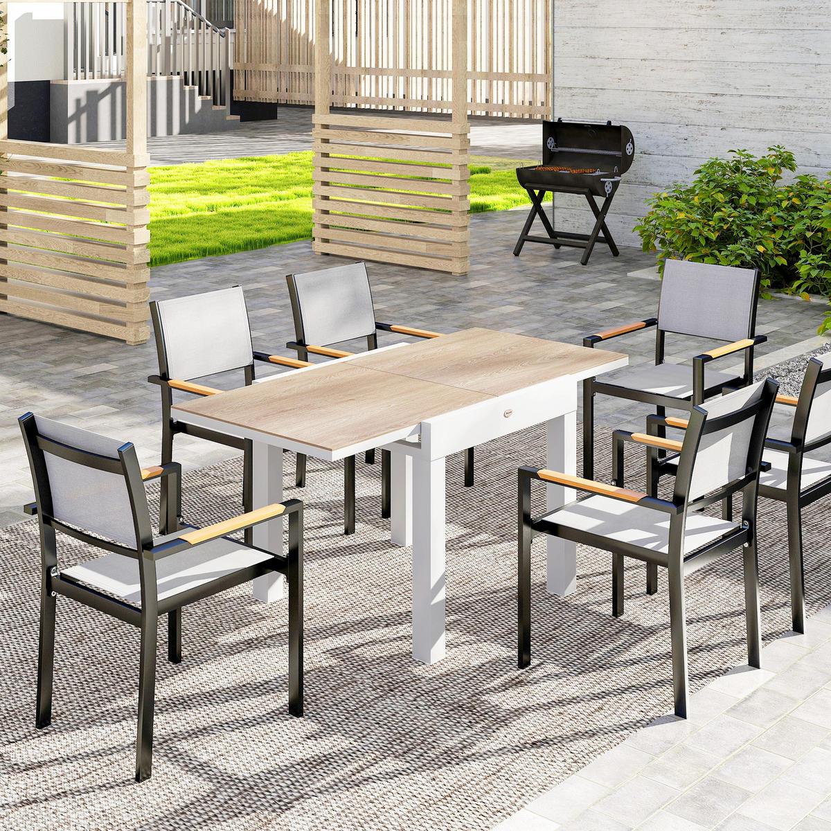 GARTENTISCH DE-14131 80/160 cm, für 6 Personen - Hellgrau, Metall (160/80/75cm) - ComfortXL
