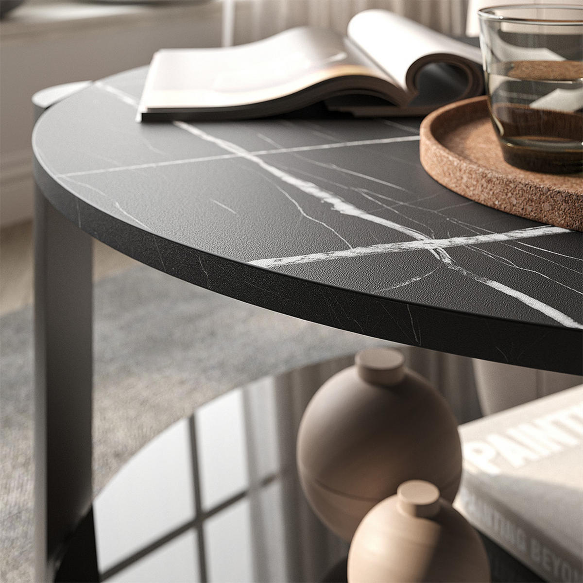 COUCHTISCH Navo, Schwarzer Marmor/Schwarz, 80 x 80 cm - Schwarz Hochglanz/Schwarz, Holzwerkstoff (80/80/43.5cm) - Vicco