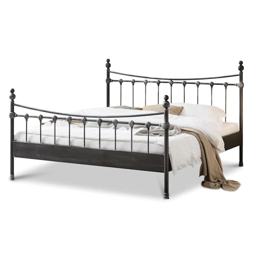 METALLBETT Camilla / 140 x 210 cm / schwarz-silberr gewischt - Schwarz, Metall (140/210cm) - BED BOX