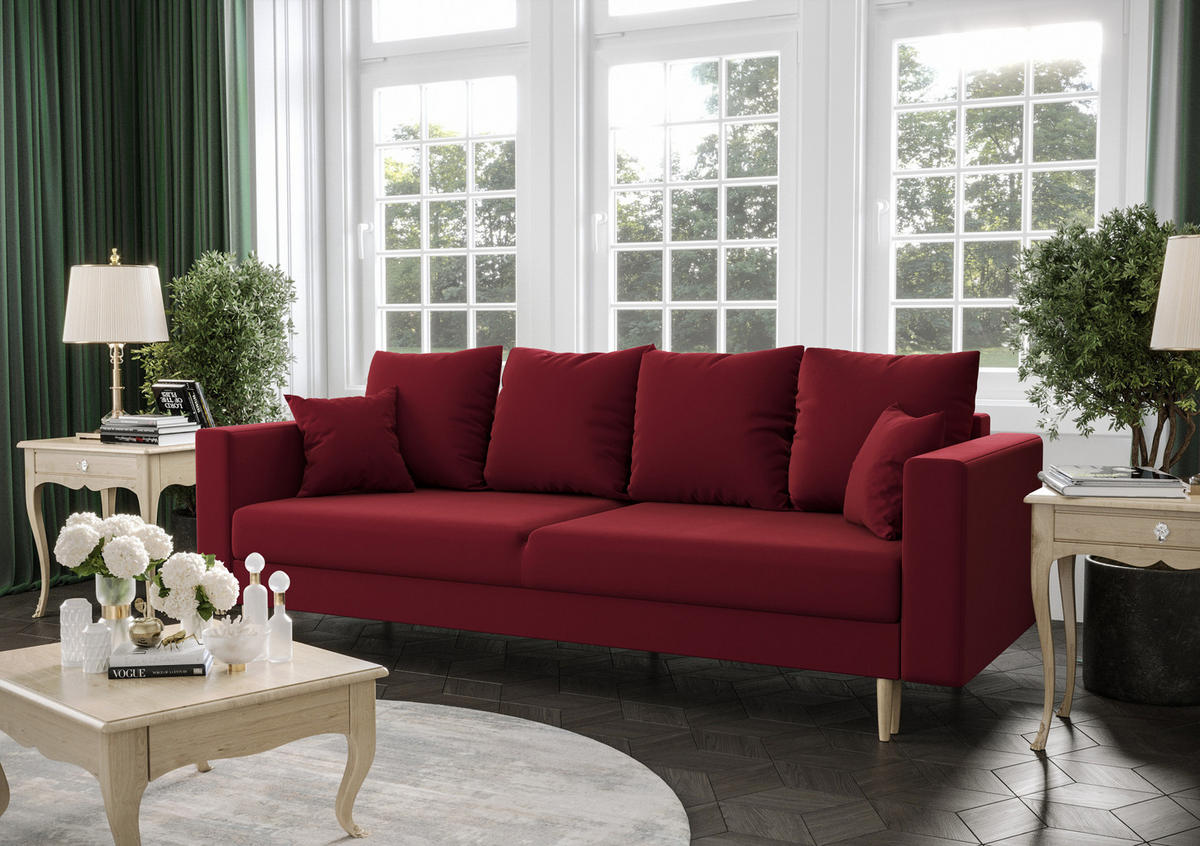 SOFA KRISTI mit Schlaffunktion ITAKA 34 Sofa mit Stauraum - Rot, Textil (90/87/230cm) - Bedante
