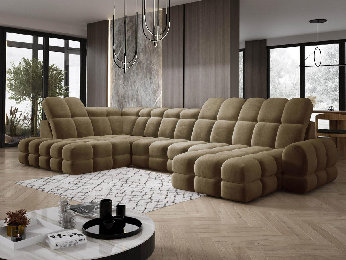 ECKSOFA TOLLO Salvador-stoff U-form 400x217x105 cm olivgrün - Olivgrün, Holz/Textil (400/217cm) - DomoHome