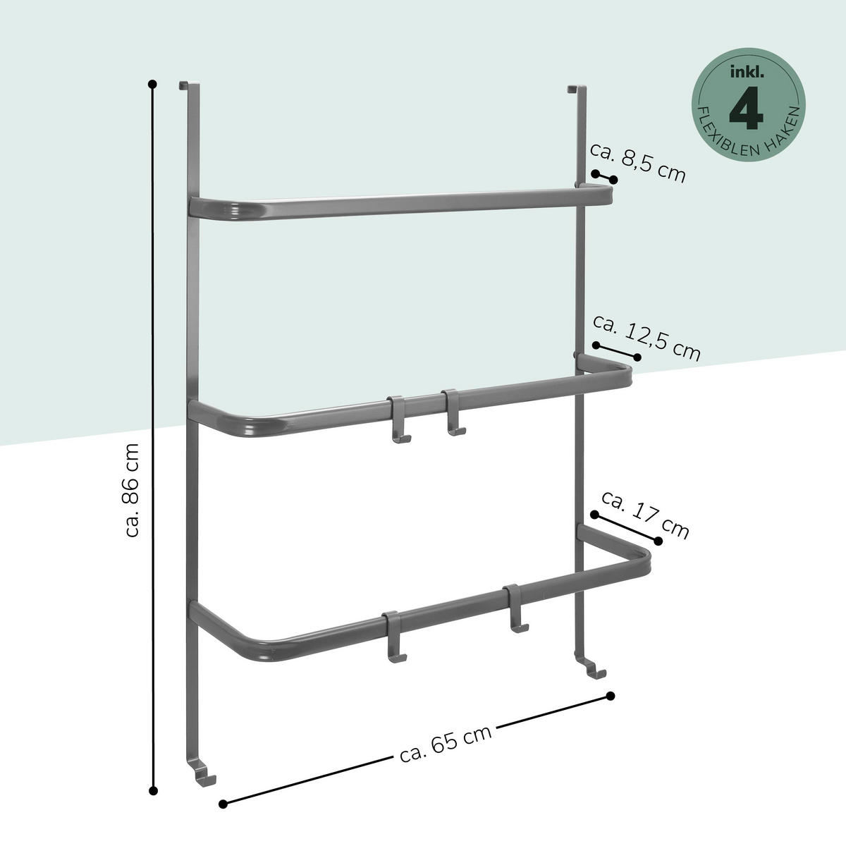 TÜR-HÄNGEREGAL, grau, Metall - Grau, Metall (65/86/17cm) - bremermann