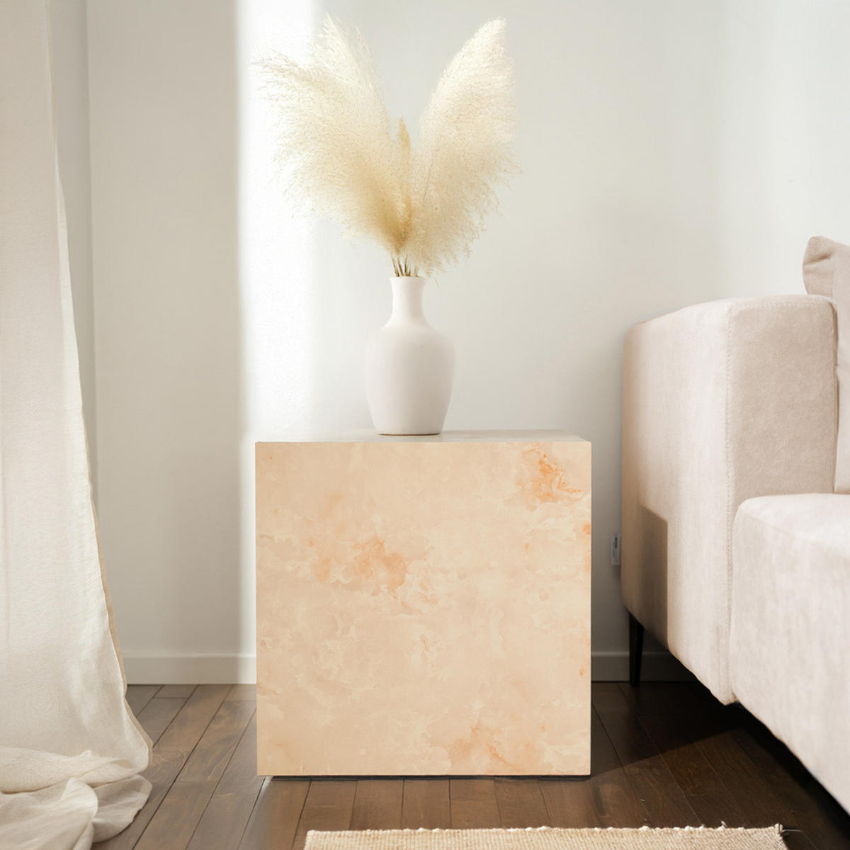 COUCHTISCH AMIRI M - Sandstein, 50 x 50 x 50 cm - Beige, Holzwerkstoff/Textil (50/50/50cm) - Home Deluxe