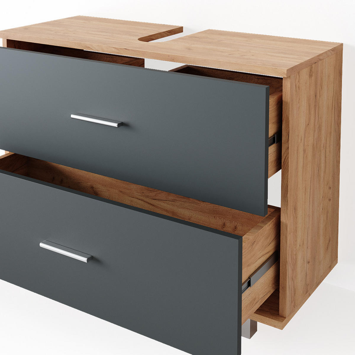 BADMÖBEL-SET Ilias Anthrazit/Goldkraft Eiche 4 Teile, mit Hochschrank - Anthrazit/Eiche Wotan, Holzwerkstoff (80.2/60.8/33cm) - Vicco
