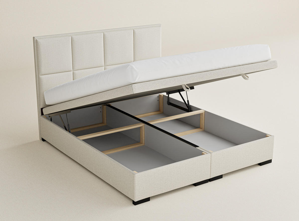 POLSTERBETT Fogo 140/200 cm, in Creme, Bettkasten, gepolstertes Kopfteil - Creme/Schwarz, Holz/Holzwerkstoff (140/200cm) - Maison de Reve