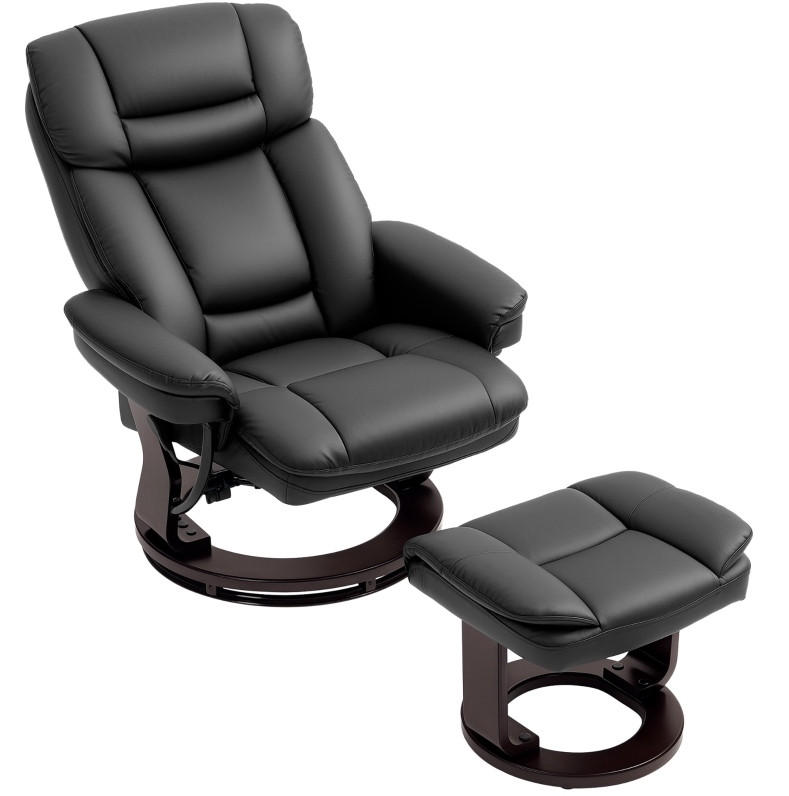 RELAXSESSEL 86/107/83 cm Schwarz aus Kunstleder mit Hocker - Schwarz, Kunststoff (83/107/86cm) - OKMYHOME