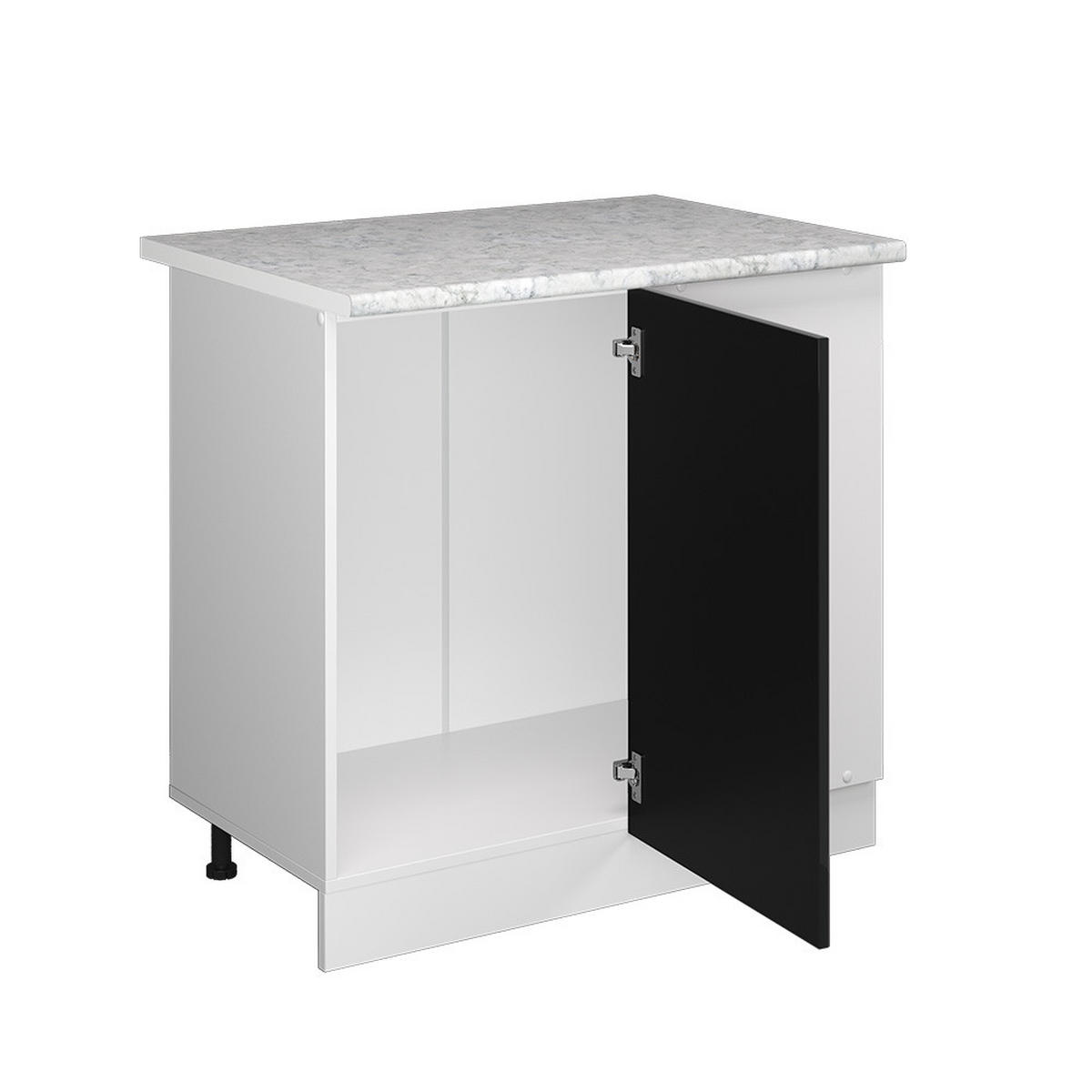 ECKSCHRANK FÜR HAUSRAT R-Line Schwarz Hochglanz 86 cm mit Tür, mit Arbeitsplatte - Schwarz Hochglanz/Weiß, Holzwerkstoff (86/81.6/60cm) - Vicco