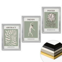WANDBILDER 3er Set - 20x30 cm Silberner Rahmen - Matisses grüne Pflanzenmuster - Silberfarben, Kunststoff (20/30cm) - ArtPrintCave