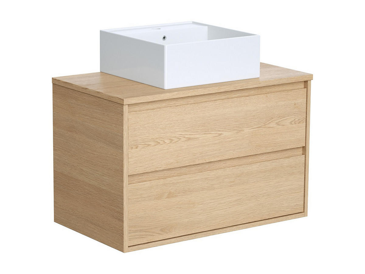 EINZELWASCHTISCH - 80 cm x 45 cm - holz - naturfarben hell Milipam - Weiß, Keramik/Holz (80/50/45cm) - Vente-Unique