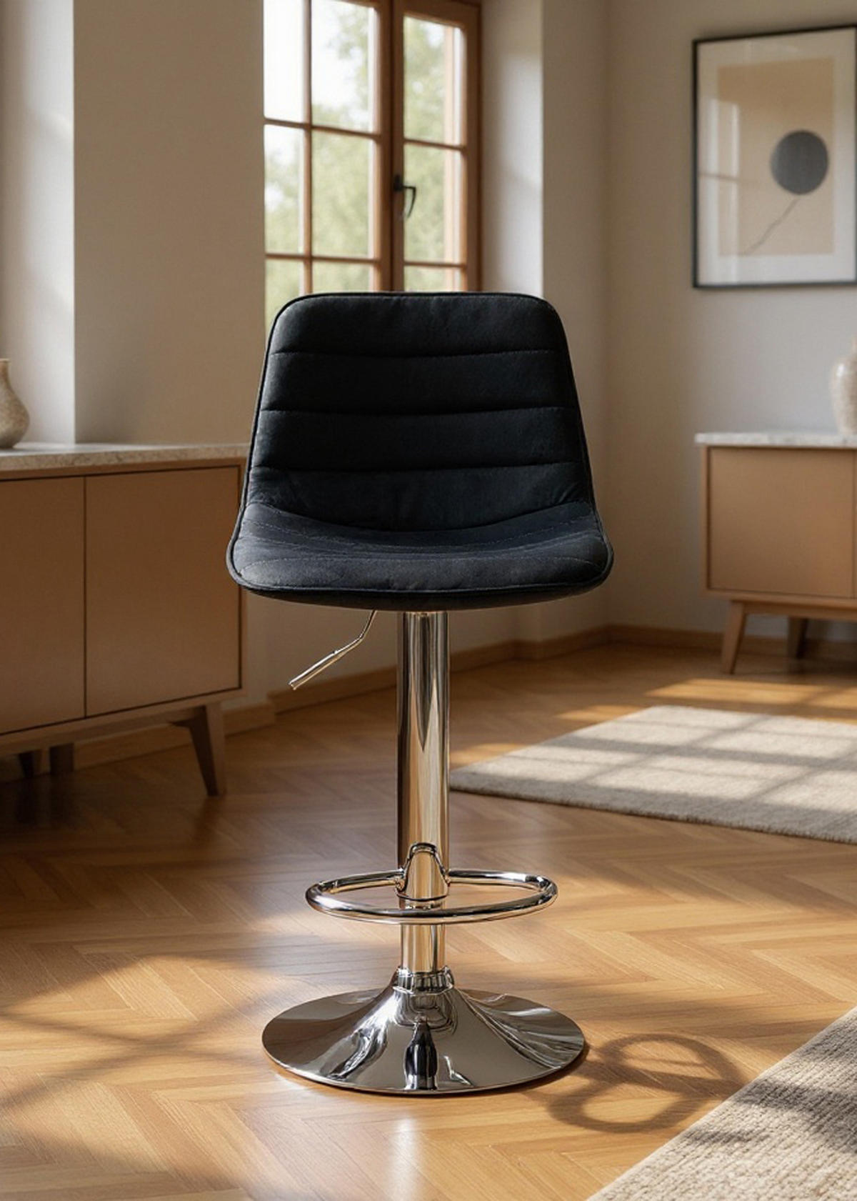 BARHOCKER Lexus Samt Chrom schwarz - Chromfarben/Schwarz, Textil/Metall (45/110/46cm) - TPFLiving