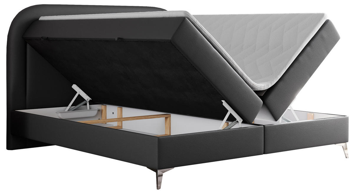 BOXBETT EIRA 200/200 Dunkelgrau Kunstleder - H4 - Dunkelgrau/Silberfarben, Holz/Textil (200/200cm) - MKS